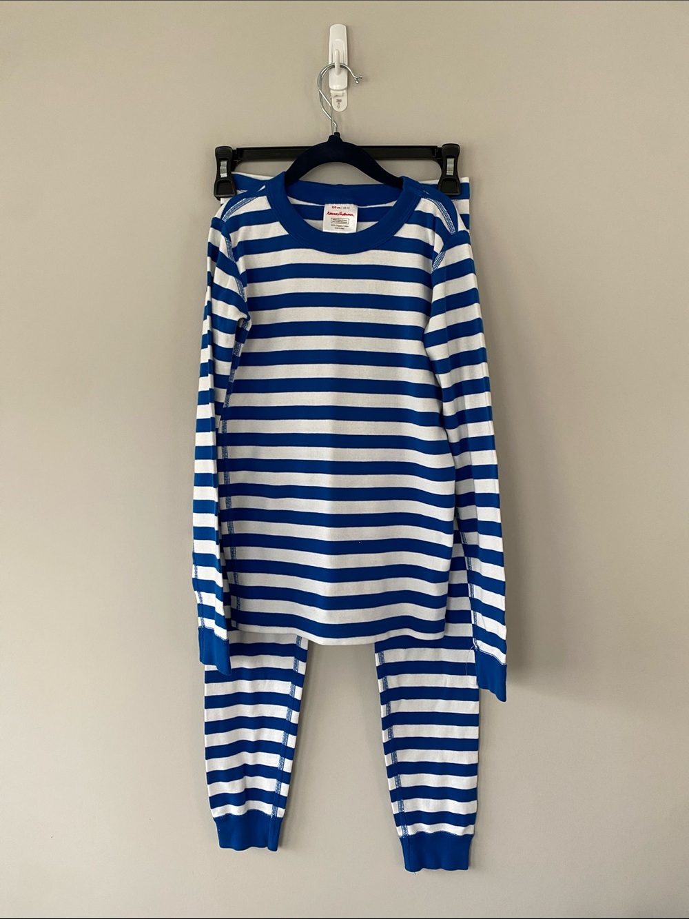 Hanna Andersson Size 12 Blue White Striped Pajama Set Long Sleeve Pants